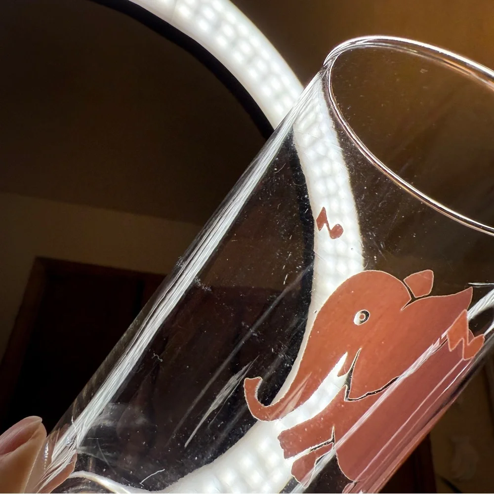 Vintage 1930s Federal Glass Dancing Pink Elephant Musical Notes Glass